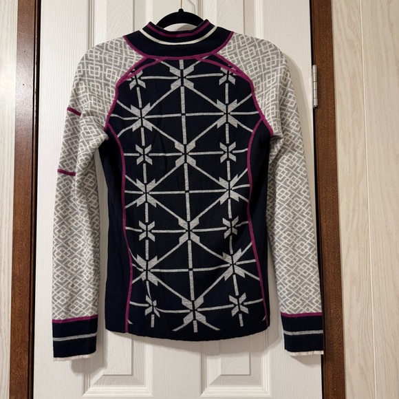 Title Nine Merino Wool Blend Half Zip Sweater Black White Gray Purple Small - Picture 2 of 7